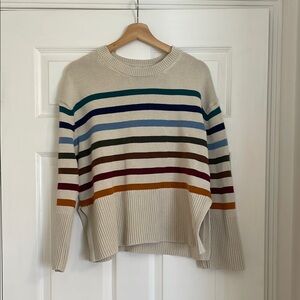 GAP Cream and Green Crew Neck Sweater with Stripes